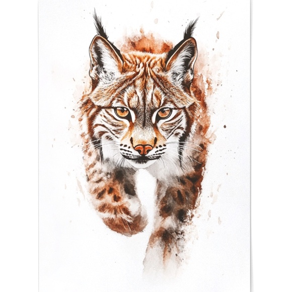 Watercolor Lynx Portrait Wall Art Illustration Print Poster Unframed - Picture 2 of 9